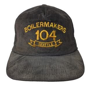 Boilermakers 104 Union Seattle Trucker Hat Black OS Corduroy Vintage USA